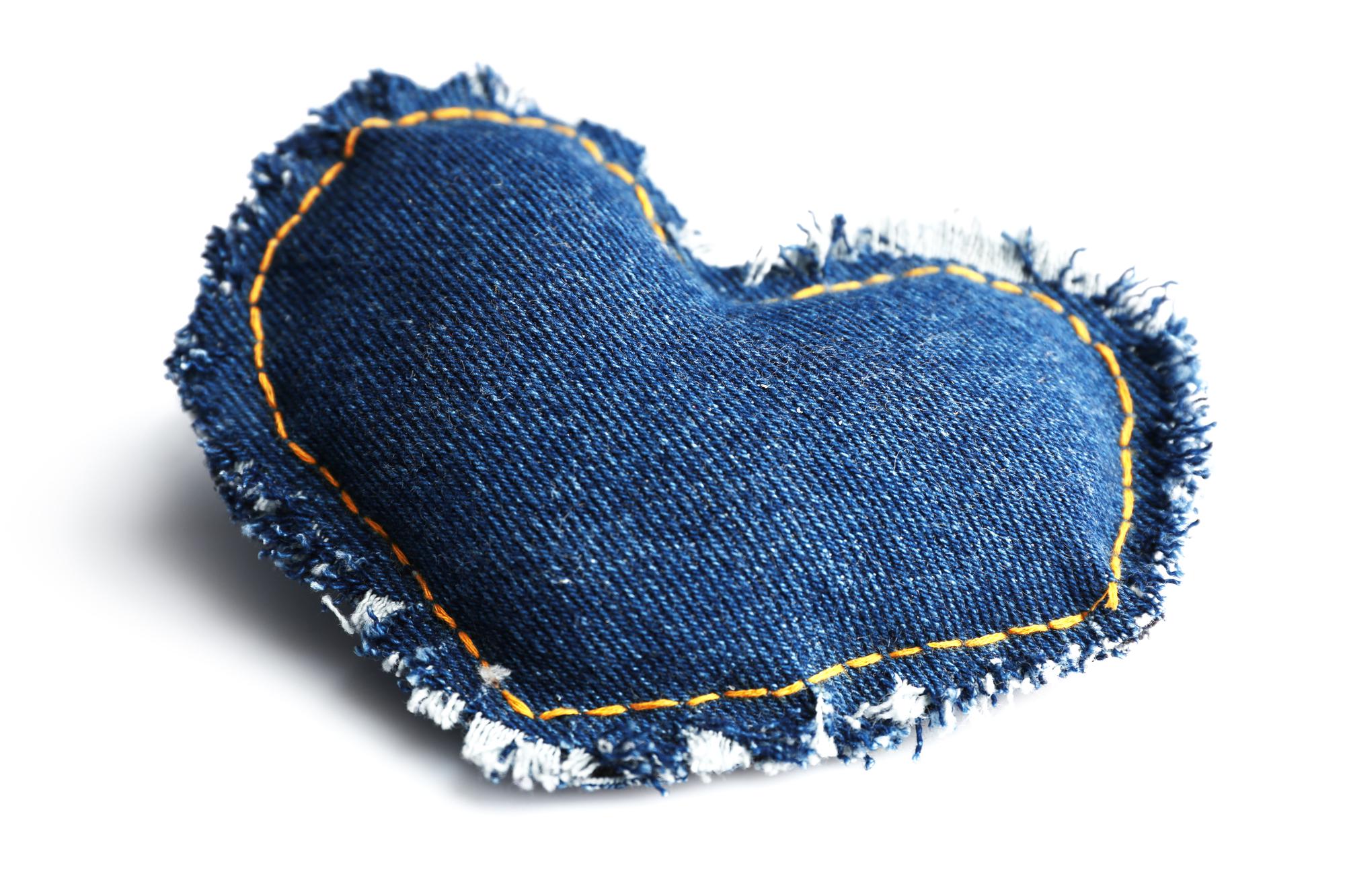 Decorative embroidered patch on denim